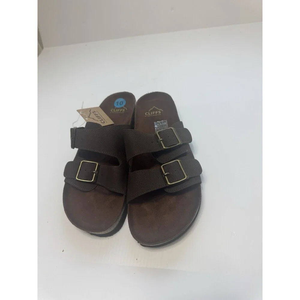 Cliffs by White Mountain Brown Double Buckle Slide Sandals Men’s Size 10 NWT